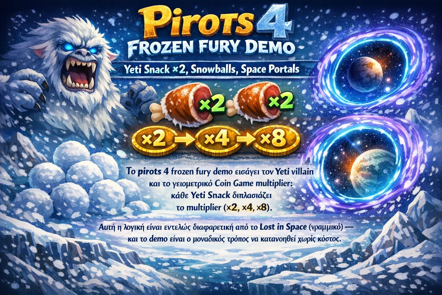 Δωρεάν demo για Pirots 4 Frozen Fury με έμφαση στους μηχανισμούς του Yeti
