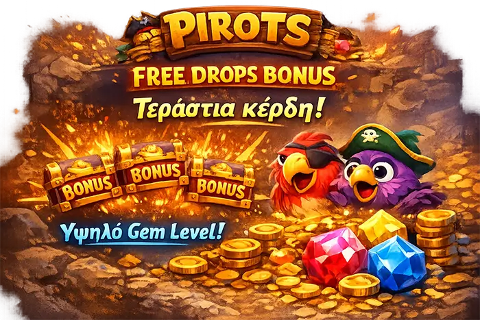 Το Free Drops bonus του Pirots με διατήρηση πλέγματος και gem levels μετά το trigger