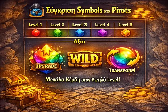 Σύγκριση των συμβόλων και της φάσης ενεργοποίησής τους στο Pirots slot