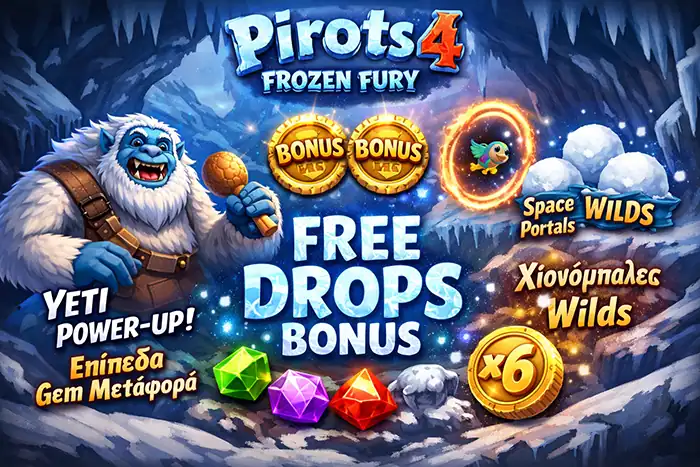 Free Drops στο Pirots 4 Frozen Fury με ενεργά Snowballs, Portals και Yeti εντός bonus