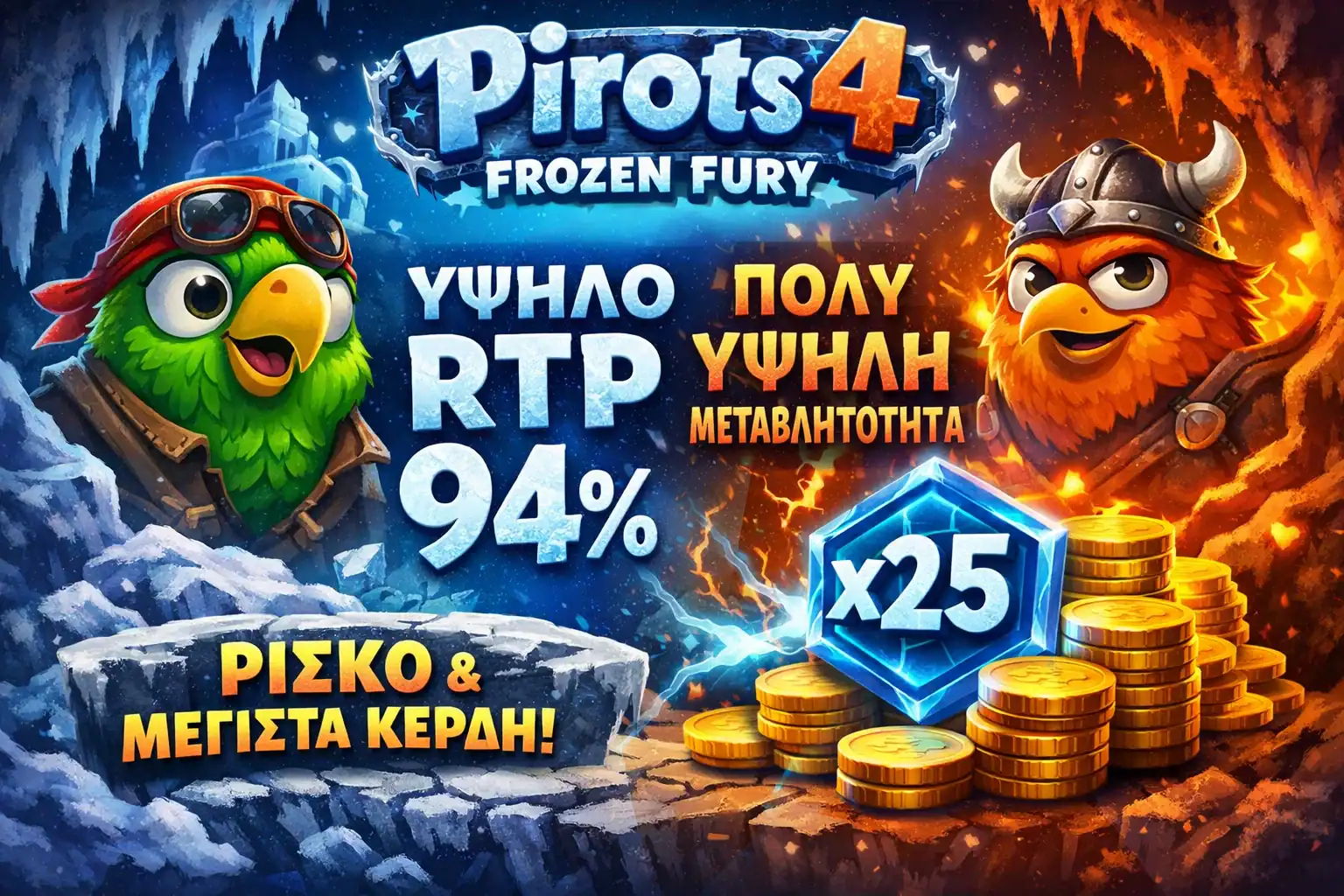 RTP 94 και πολύ υψηλή διακύμανση στο Pirots 4 Frozen Fury με έμφαση στο Coin Game