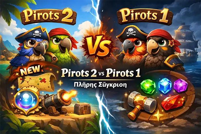 Σύγκριση Pirots 2 και Pirots 1 με βασικό πλέγμα 6x6 έναντι 5x5 και τα νέα mechanics της δεύτερης έκδοσης