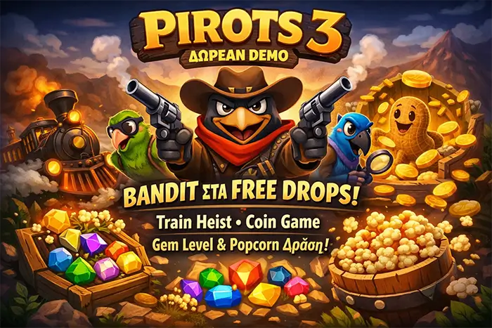 Σπάνιο trigger Coin Game και αλληλεπίδραση bonus με τον Bandit στο Pirots 3 demo