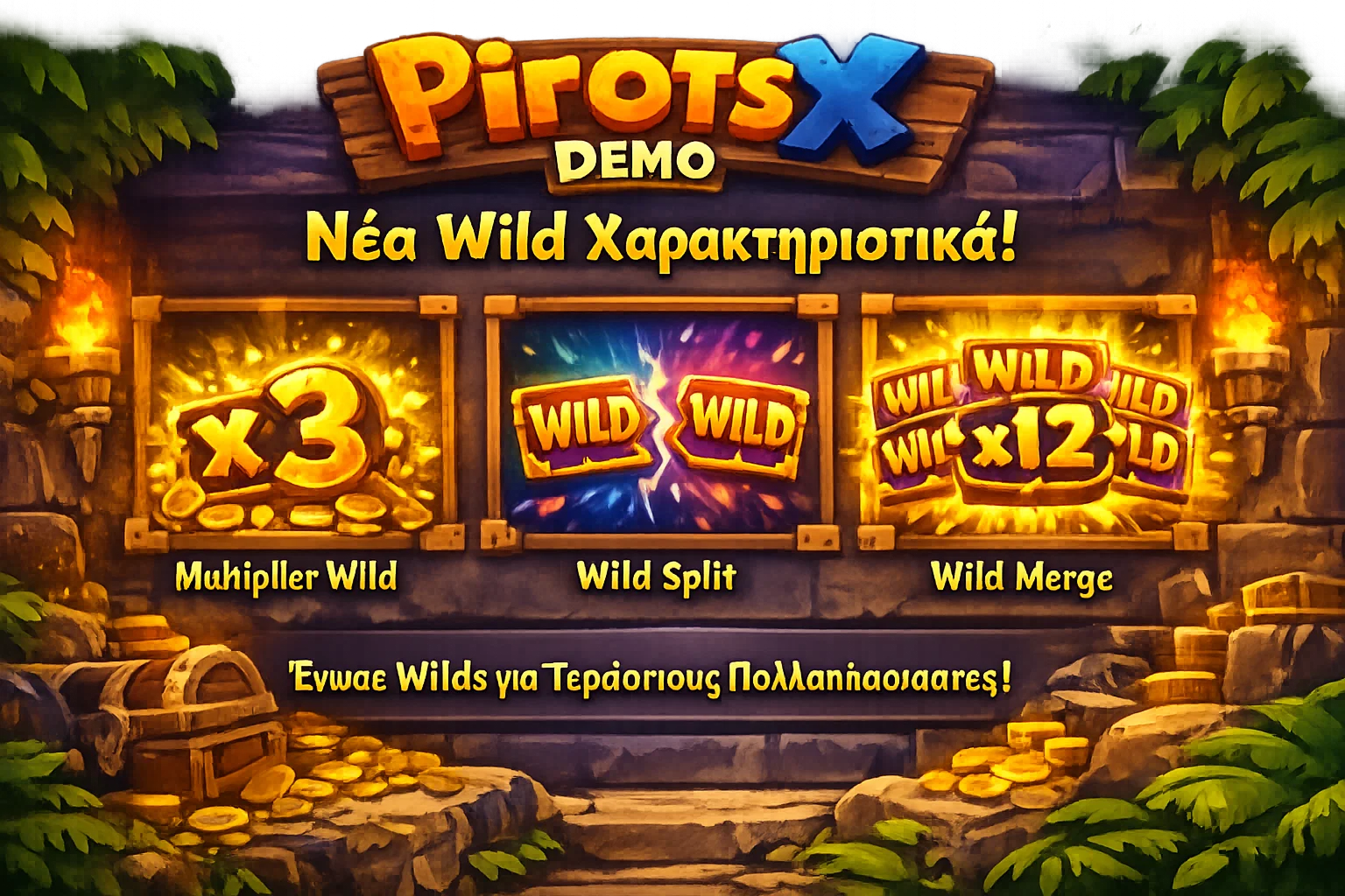 Οι τρεις τύποι wild στο Pirots X demo με Multiplier Wild Split και Merge